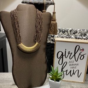 NWOT Brown, Gold Tone Statement Necklace!